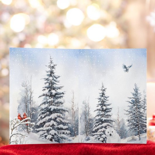 水彩冬の森の熊とフクロウの赤ちゃんシャワー 招待状