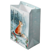 水彩冬の森の風景、フォックスクリスマス ミディアムペーパーバッグ (正面アングル)