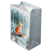 水彩冬の森の風景、フォックスクリスマス ミディアムペーパーバッグ (裏面アングル)