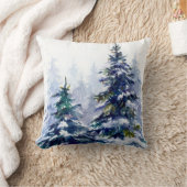 水彩冬の森クリスマスツリーモダン病 クッション (ブランケット)