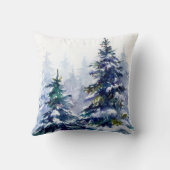 水彩冬の森クリスマスツリーモダン病 クッション (裏面)