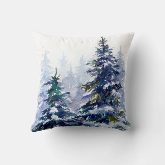 水彩冬の森クリスマスツリーモダン病 クッション (裏面)