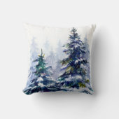 水彩冬の森クリスマスツリーモダン病 クッション (正面)