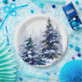 水彩冬の森クリスマスツリーモダン病 ペーパープレート (パーティー)