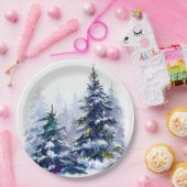 水彩冬の森クリスマスツリーモダン病 ペーパープレート (パーティー)