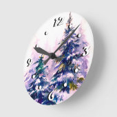 水彩冬の森クリスマスツリーモダン病 ラウンド壁時計 (傾斜)