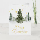 水彩冬の森クリスマス折り畳み金ゴールド 箔シーズンカード (正面)