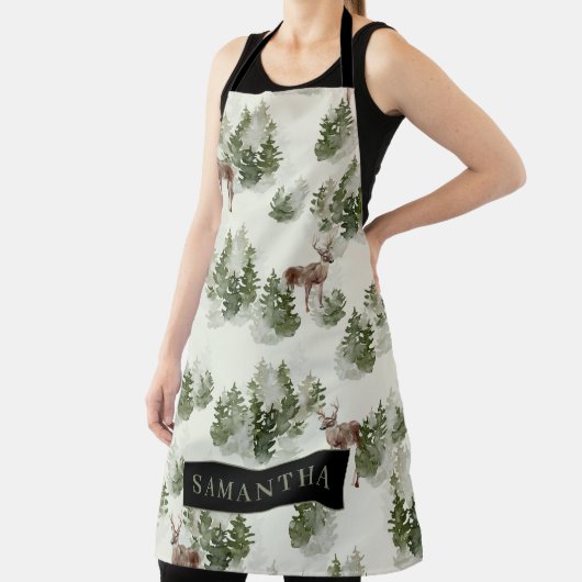水彩冬の森シームレスパターン エプロン (インサイチュ)