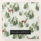 水彩冬の森シームレスパターン ガラスコースター (正面)