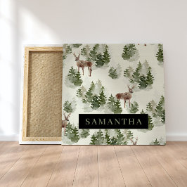 水彩冬の森シームレスパターン キャンバスプリント