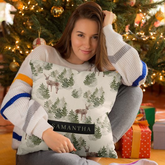 水彩冬の森シームレスパターン クッション