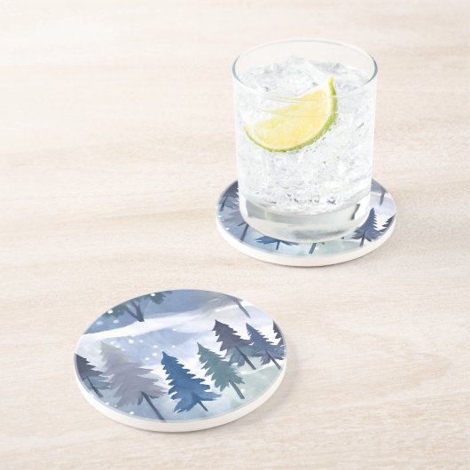 水彩冬の森シームレスパターン コースター (側面)