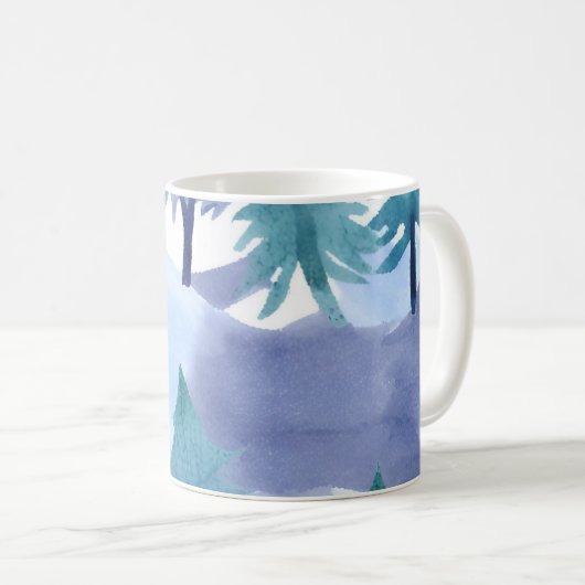水彩冬の森シームレスパターン コーヒーマグカップ (正面右)
