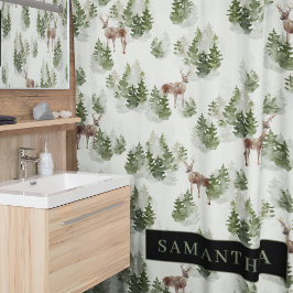 水彩冬の森シームレスパターン シャワーカーテン