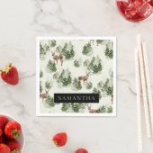 水彩冬の森シームレスパターン スタンダードカクテルナプキン (インサイチュ)