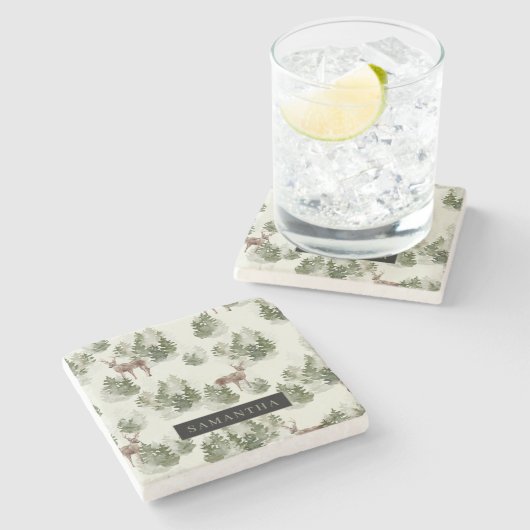 水彩冬の森シームレスパターン ストーンコースター (横)