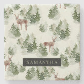水彩冬の森シームレスパターン ストーンコースター (正面)