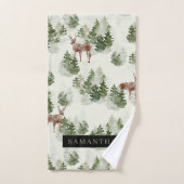 水彩冬の森シームレスパターン バスタオルセット (ハンドタオル)