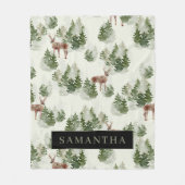 水彩冬の森シームレスパターン フリースブランケット (正面)