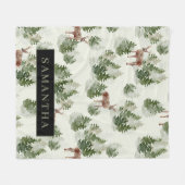 水彩冬の森シームレスパターン フリースブランケット (正面(横))