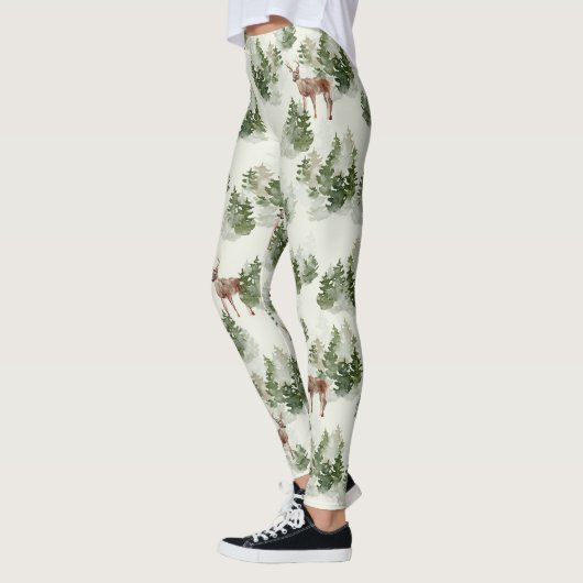 水彩冬の森シームレスパターン レギンス (左)