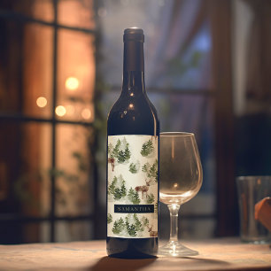 水彩冬の森シームレスパターン ワインラベル