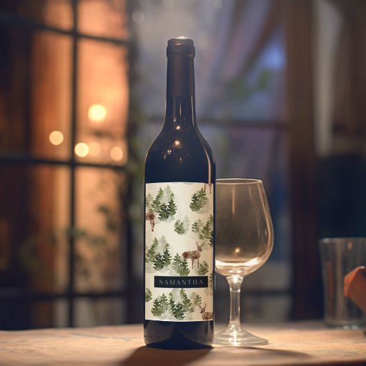 水彩冬の森シームレスパターン ワインラベル