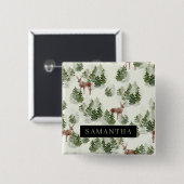 水彩冬の森シームレスパターン 缶バッジ (正面&裏面)