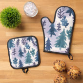 水彩冬の森シームレスパターン 鍋つかみ&鍋敷きセット (トップダウン)