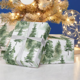 水彩冬の森パターン ラッピングペーパー