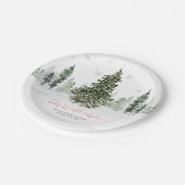 水彩冬の森ピンクの赤ちゃんシャワー ペーパープレート (アングル)