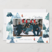 水彩冬の森フラットホリデーカード シーズンカード (正面)