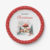 水彩冬の森メリークリスマス ペーパープレート (正面)