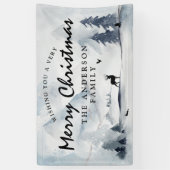 水彩冬の森メリークリスマス 横断幕 (縦)