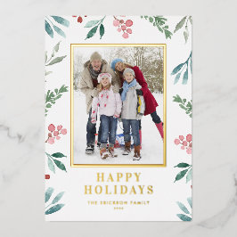 水彩冬の植物フレーム写真 箔シーズンカード