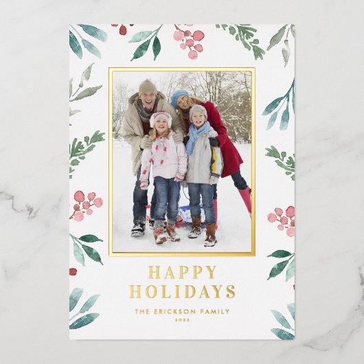 水彩冬の植物フレーム写真 箔シーズンカード (正面)