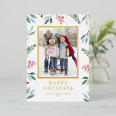 水彩冬の植物フレーム写真 箔シーズンカード (立ち正面)