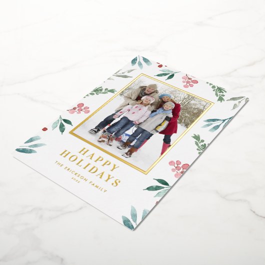 水彩冬の植物フレーム写真 箔シーズンカード (回転した状態)