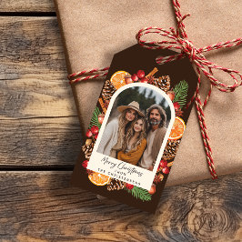 水彩冬の植物写真クリスマス ギフトタグ