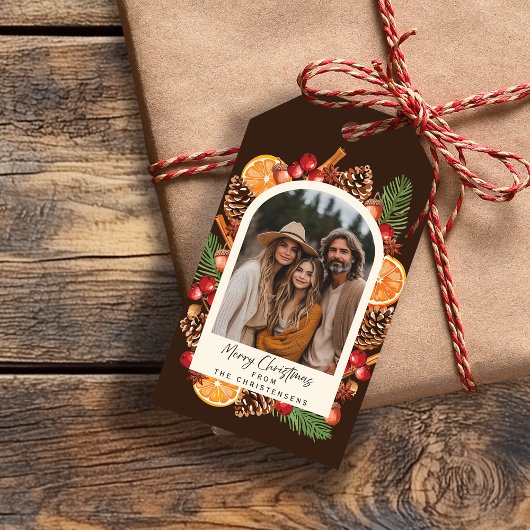 水彩冬の植物写真クリスマス ギフトタグ