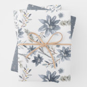 水彩冬の植物学スノーフレーククリスマス ラッピングペーパーシート (インサイチュ)