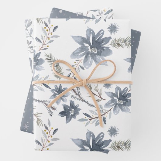 水彩冬の植物学スノーフレーククリスマス ラッピングペーパーシート (インサイチュ)
