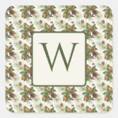 水彩冬の植物学パターン スクエアシール (正面)