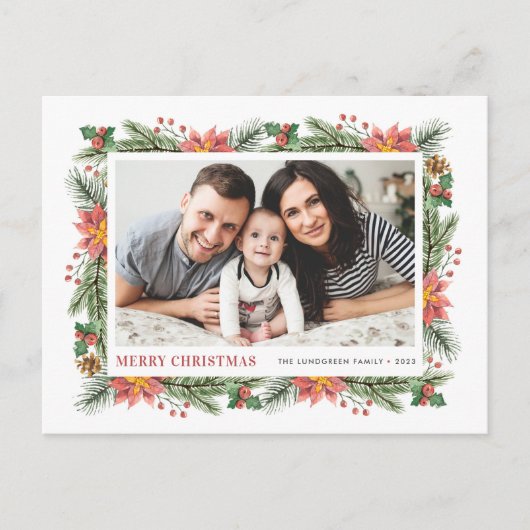 水彩冬の植物学メリークリスマスフォト シーズンポストカード (正面)