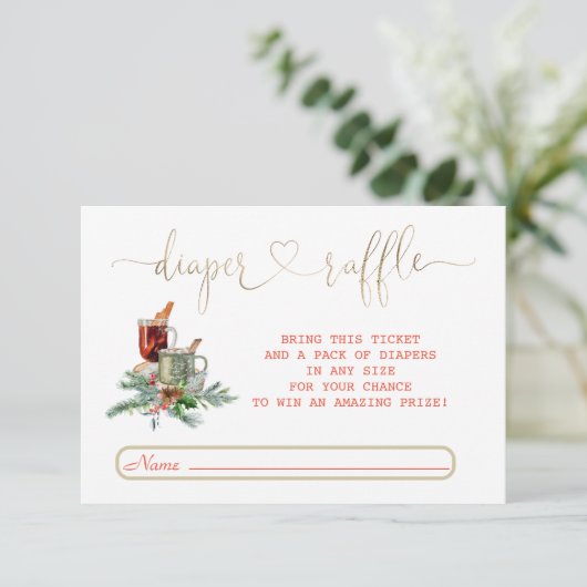 水彩冬の植物性金ゴールドおむつラッフル エンクロージャーカード (スタンド正面)