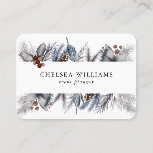 水彩冬の植物葉 名刺 (正面)