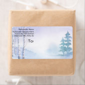 水彩冬の樺の木松の木の住所 ラベル (インサイチュ)