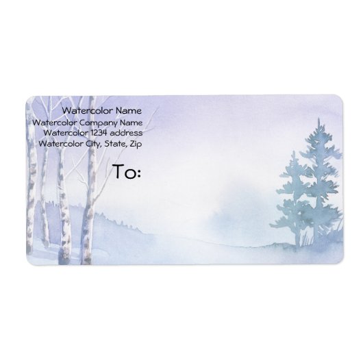 水彩冬の樺の木松の木の住所 ラベル (正面)