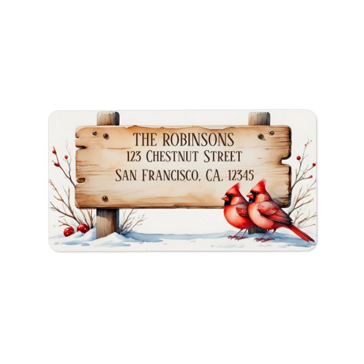 水彩冬の深紅色と木製の看板 ラベル (正面)