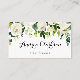 水彩冬の白い花ガーランド 名刺